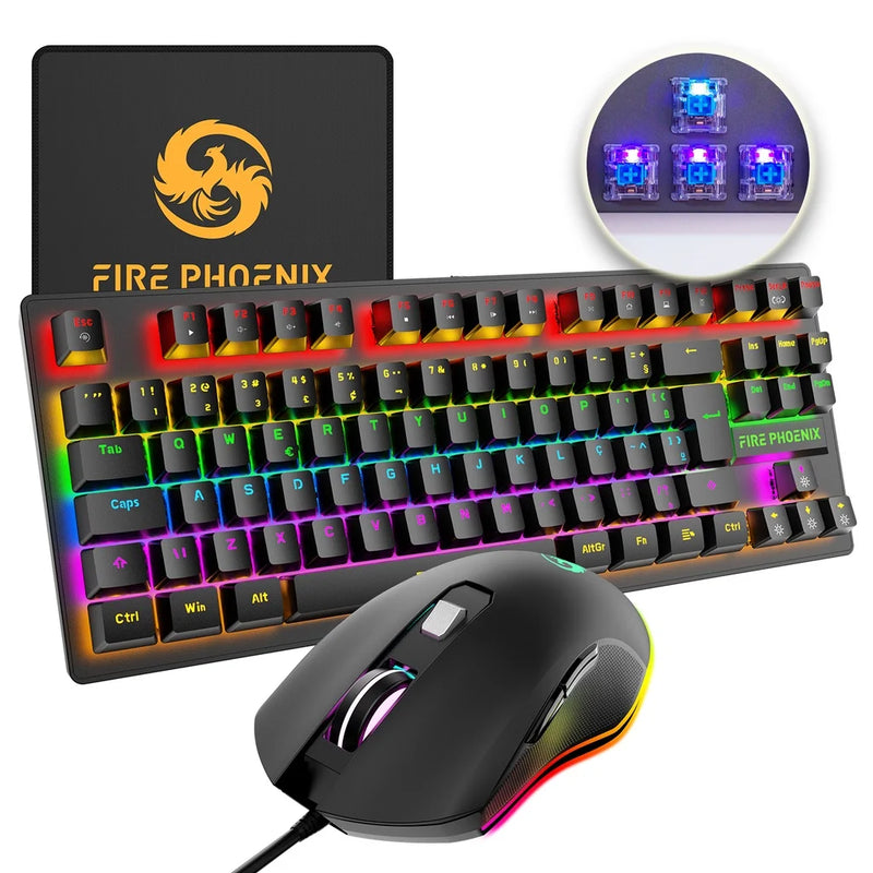 Abnt2 Gamer Rgb Switch Azul Be-k1 Mechanical Mouse Keyboard Kit