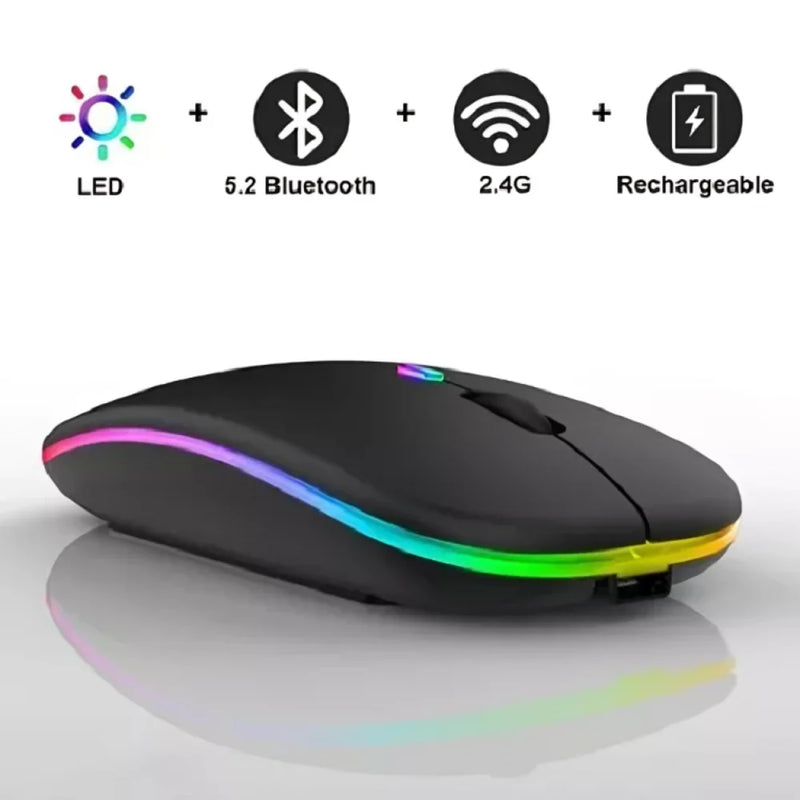 Mouse Sem Fio Wireless Com Bateria Interna Recarregavel 2,4 Ghz Led RGB Home Office