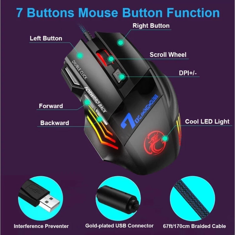 Mouse Gamer Laser X7 3200dpi Original KAPBOM  Led Usb 7 Botões Profissional KA-617